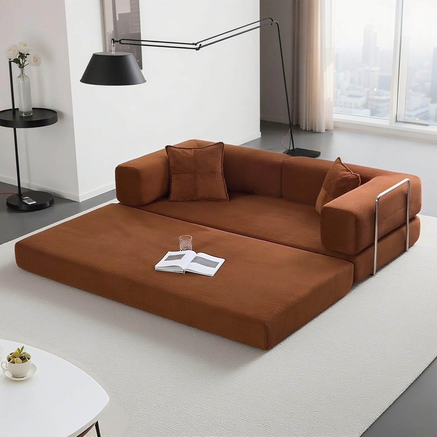 Divano letto trasformabile da 78,8 metri con cuscino, supporto per la schiena, bracciolo, divano da pavimento, divano a compressione, divano futon, letto da salotto