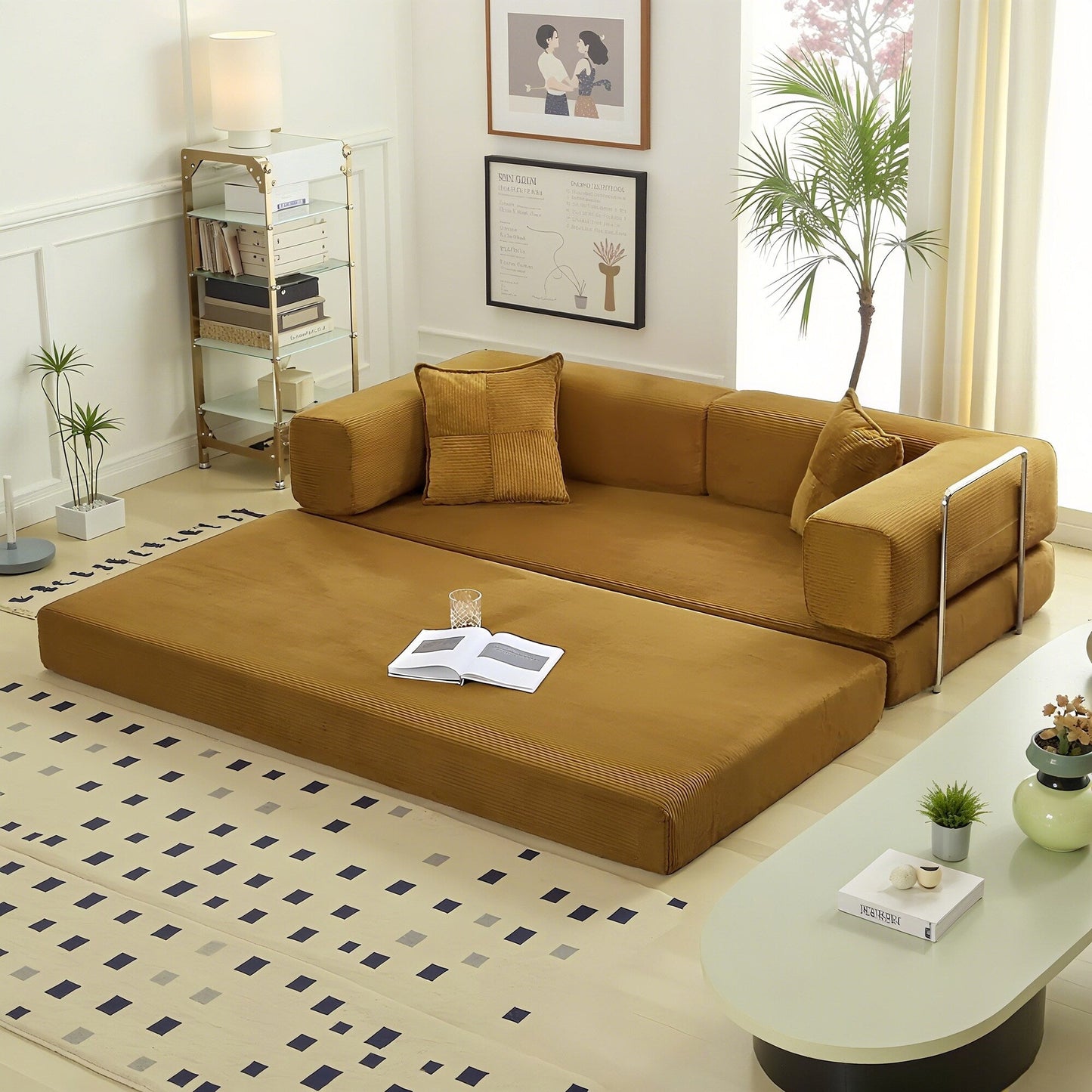 Divano letto trasformabile da 78,8 metri con cuscino, supporto per la schiena, bracciolo, divano da pavimento, divano a compressione, divano futon, letto da salotto