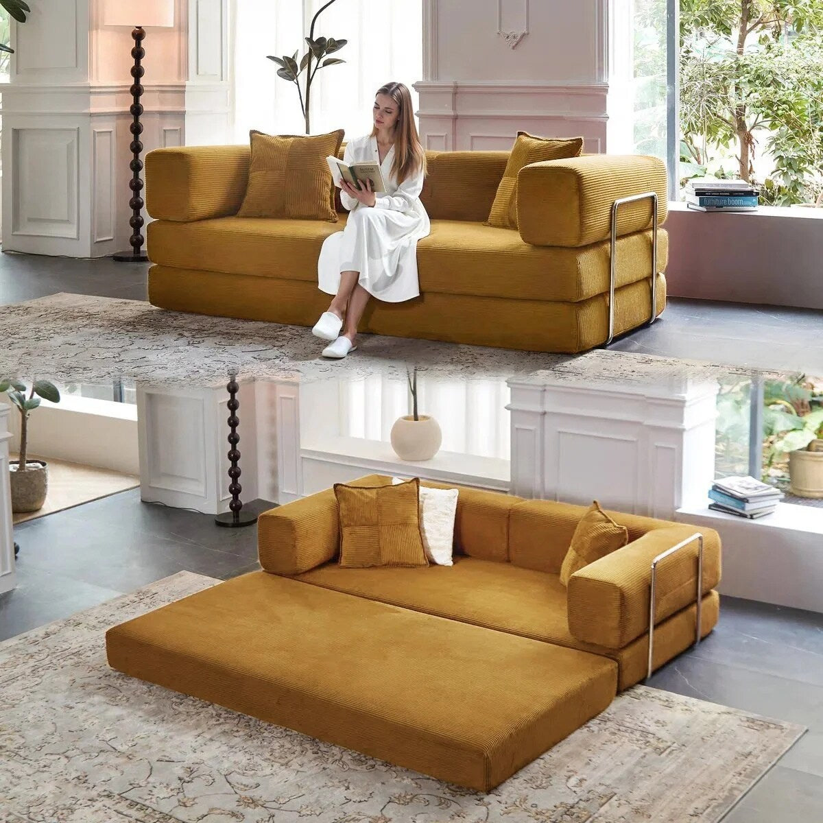 Divano letto trasformabile da 78,8 m con cuscino a compressione, comodo divano futon, letto letto