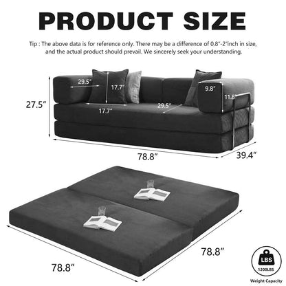 Divano letto trasformabile da 78,8 m con cuscino a compressione, comodo divano futon, letto letto