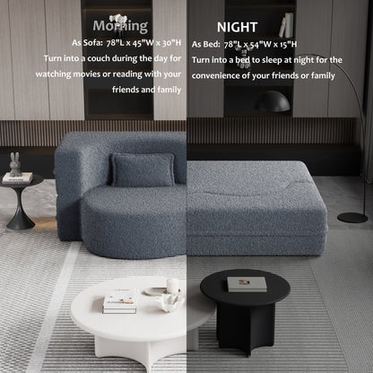 Divano letto trasformabile in tessuto Teddy da 78 posti, imbottito in schiuma, con 2 cuscini e materasso pieghevole per soggiorno