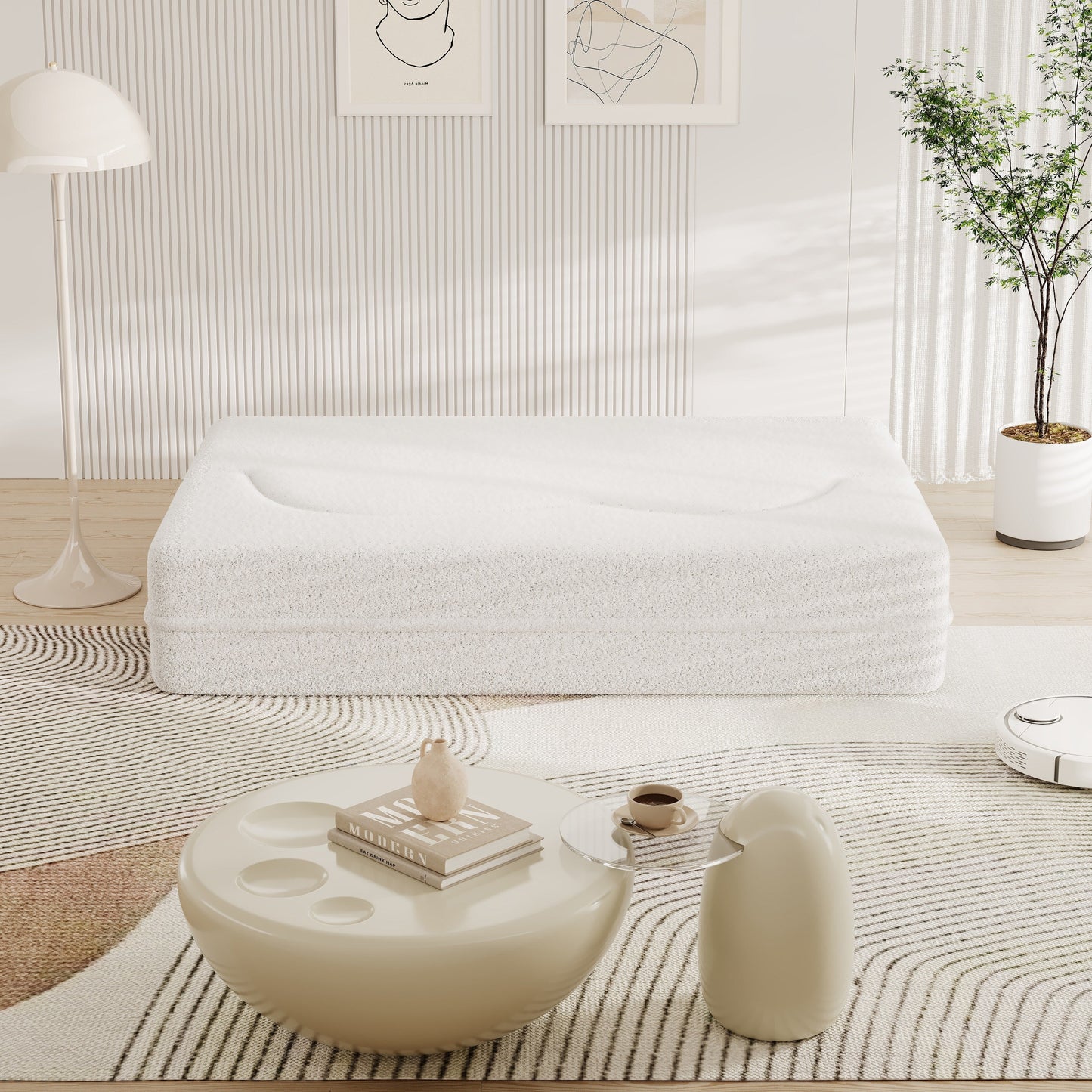 Divano letto trasformabile in tessuto Teddy da 78 posti, imbottito in schiuma, con 2 cuscini e materasso pieghevole per soggiorno