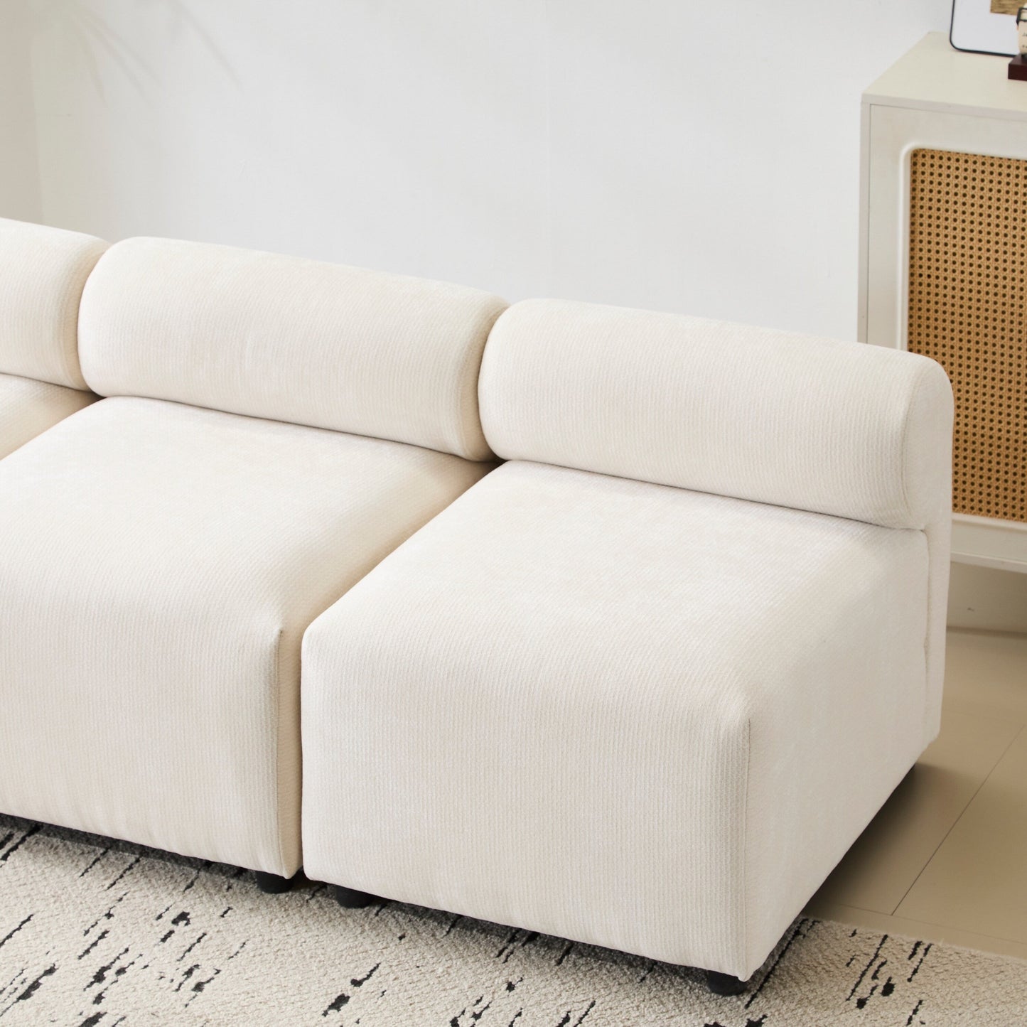 Divano componibile modulare in tessuto 78 a 3 pezzi con schiuma ad alta resilienza, molle sinuose e struttura in legno massello