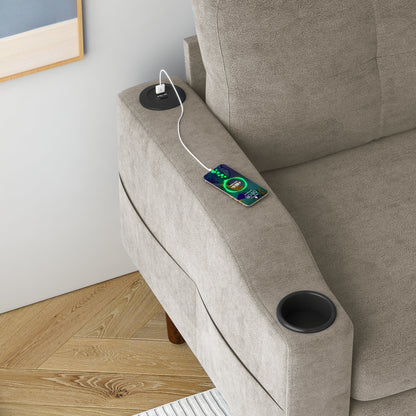 Divano trasformabile in tessuto a L da 78'' con contenitore, porta USB e portabicchieri, ideale per piccoli spazi