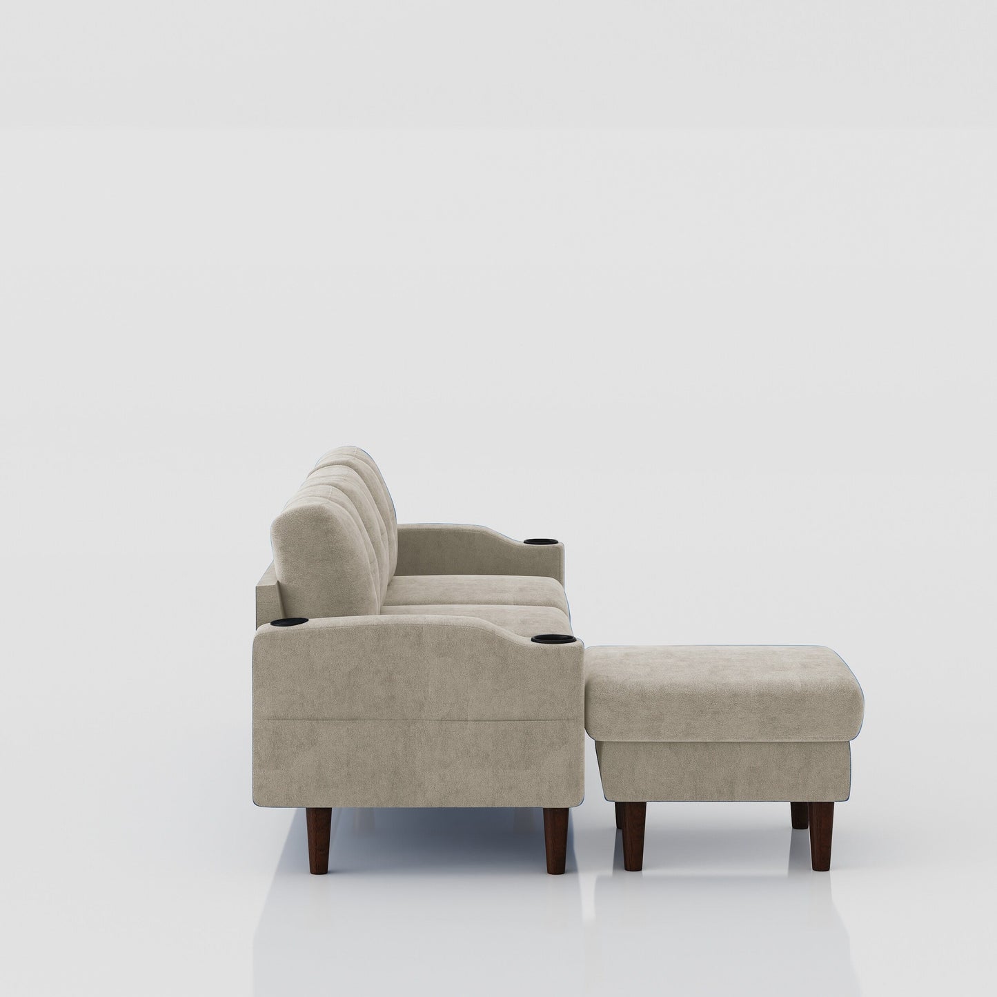 Divano trasformabile in tessuto a L da 78'' con contenitore, porta USB e portabicchieri, ideale per piccoli spazi