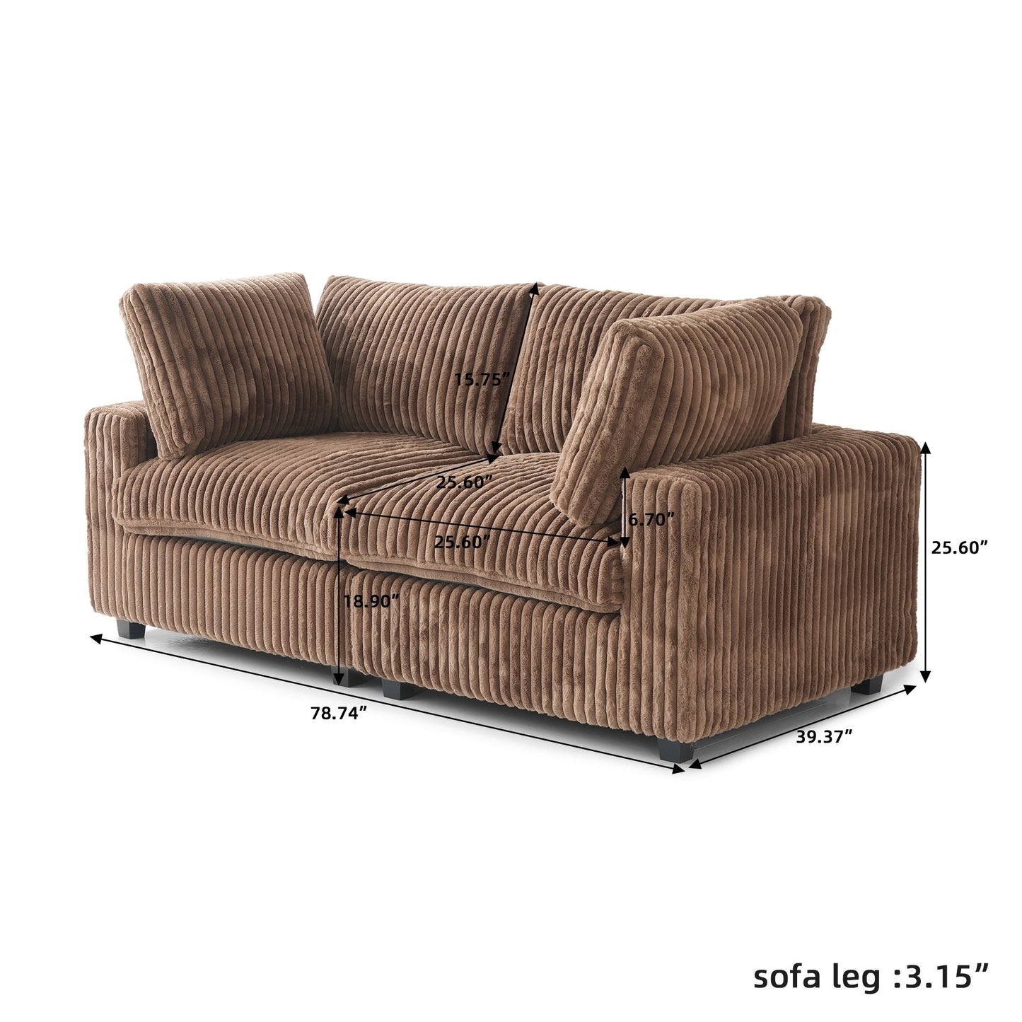 Divano a due posti in tessuto di peluche da 78''