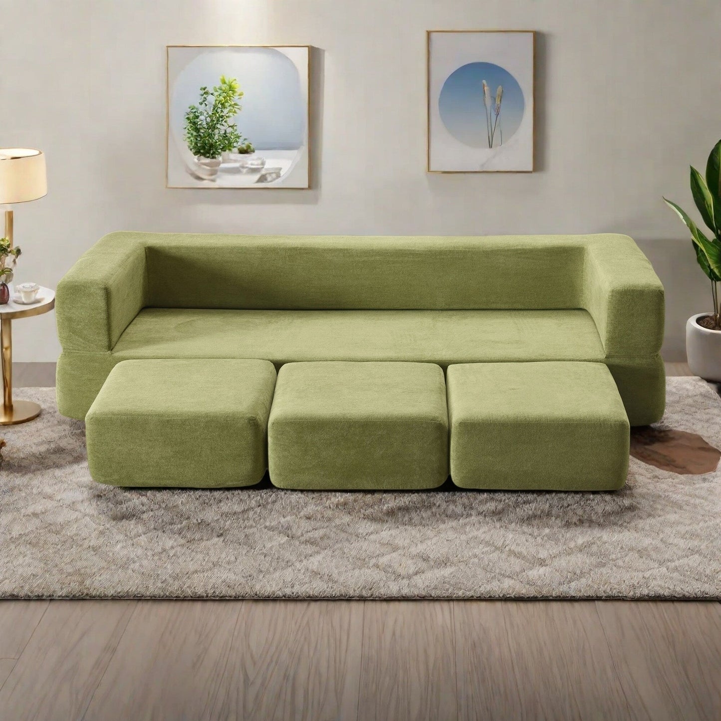 Divano a 3 posti in ciniglia 79.14 con schiuma ad alta densità, fodera rimovibile con cerniera e tappetino da gioco pieghevole