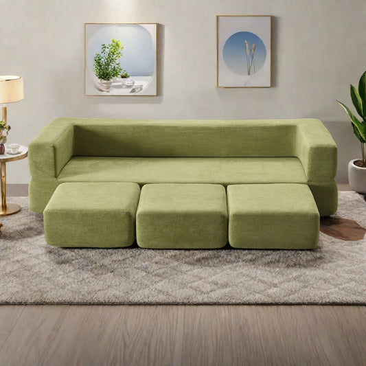 Divano a 3 posti in ciniglia 79.14 con schiuma ad alta densità, fodera rimovibile con cerniera e tappetino da gioco pieghevole