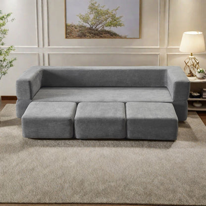 Divano a 3 posti in ciniglia 79.14 con schiuma ad alta densità, fodera rimovibile con cerniera e tappetino da gioco pieghevole