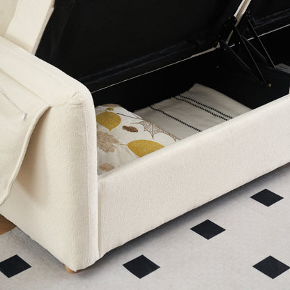 Tessuto per divano Teddy Cotton Linen lungo 79,50 pollici, con gambe lunghe coniche in metallo, striscia di metallo abbinata, elegante e semplice - Beige