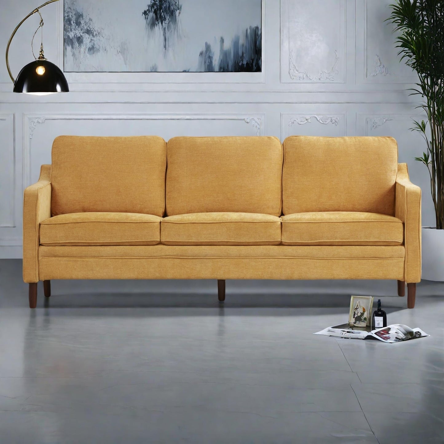 Divano moderno classico in tessuto 79,5 a 3 posti con braccioli quadrati per soggiorno