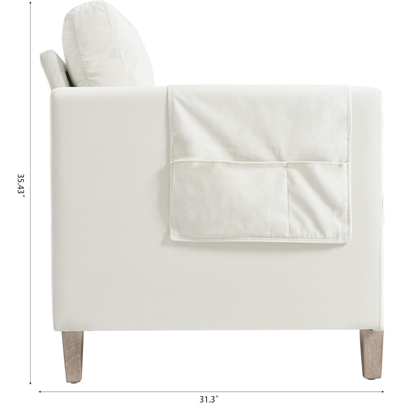 Divano moderno a 3 posti con cuscini e tasca laterale per soggiorno, 79,5 cm