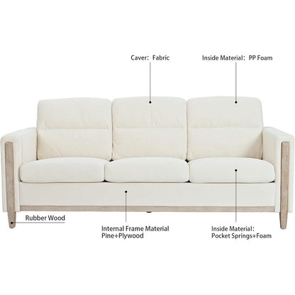 Divano moderno a 3 posti con cuscini e tasca laterale per soggiorno, 79,5 cm