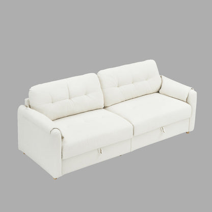 Divano in tessuto Teddy 79.5 - Elegante divano a 3 posti con finiture in metallo e cuscini in spugna elastica