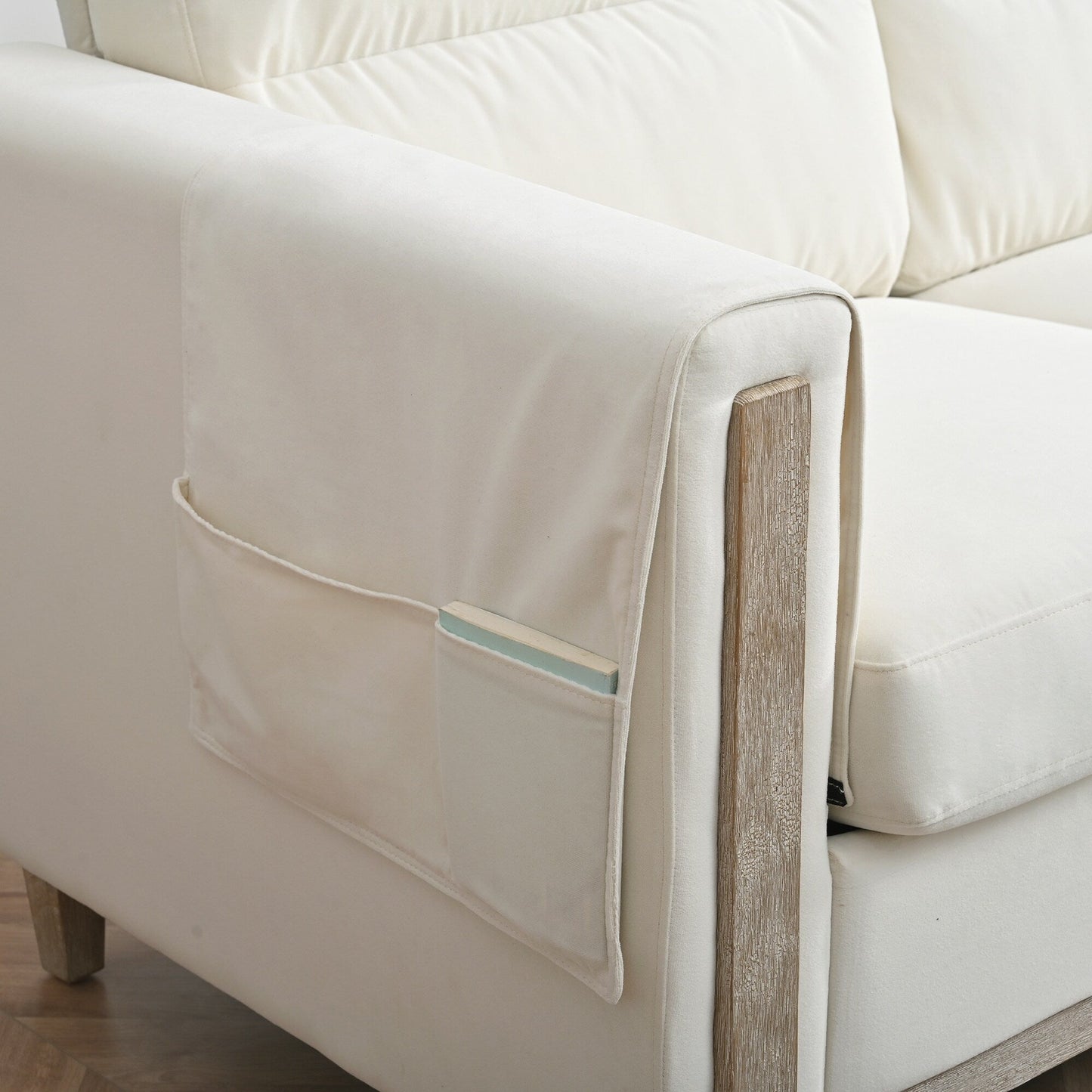 Divano a 3 posti in legno massello di velluto da 79,5 pollici con seduta a molle insacchettate, schienale in schiuma PP e tasca portaoggetti laterale