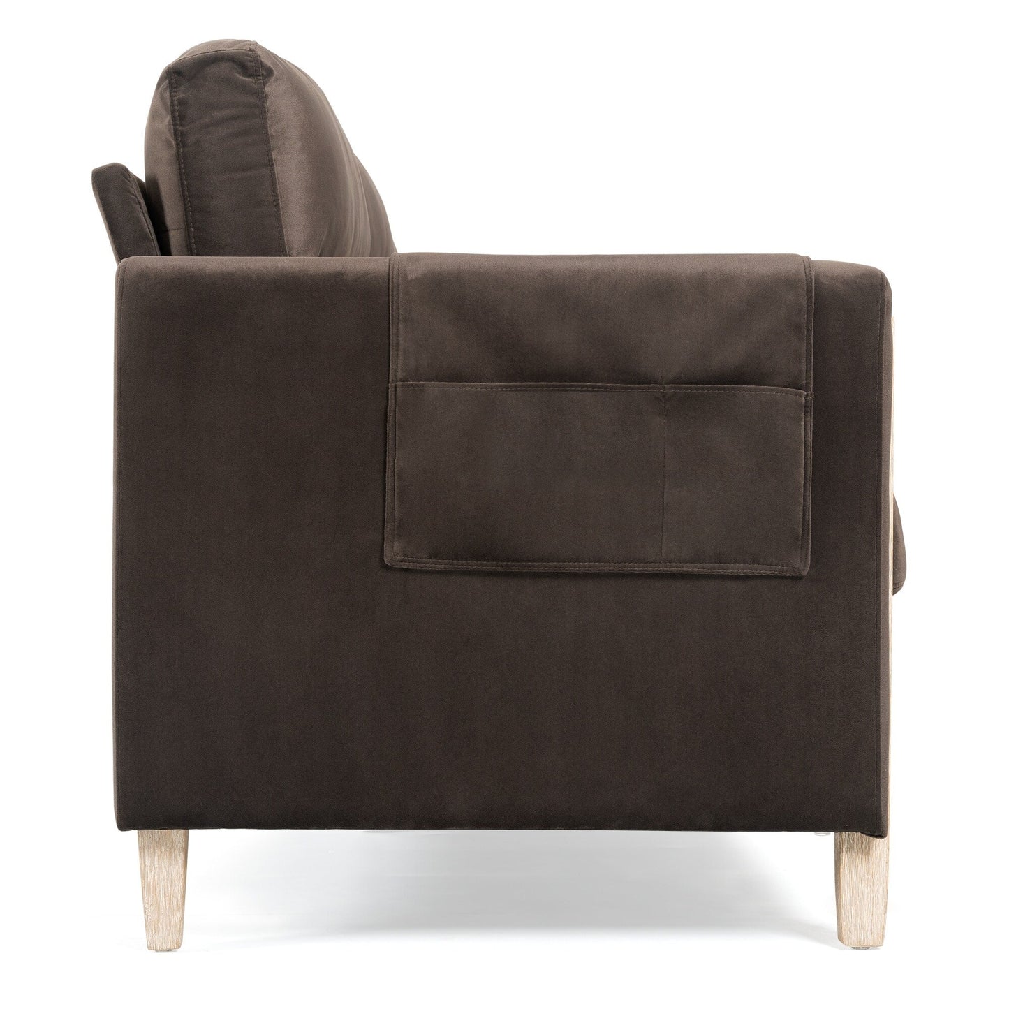 Divano a 3 posti in legno massello di velluto da 79,5 pollici con seduta a molle insacchettate, schienale in schiuma PP e tasca portaoggetti laterale