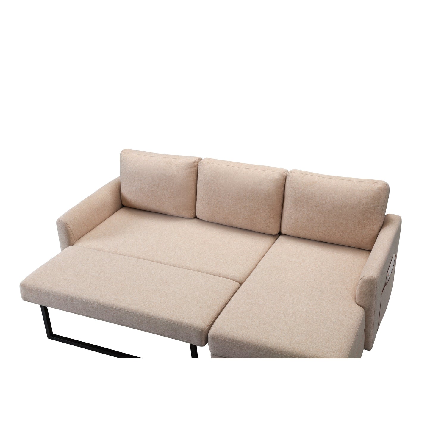 Divano a L in tessuto regolabile da 79,5'', 3 posti con letto estraibile e chaise longue contenitore