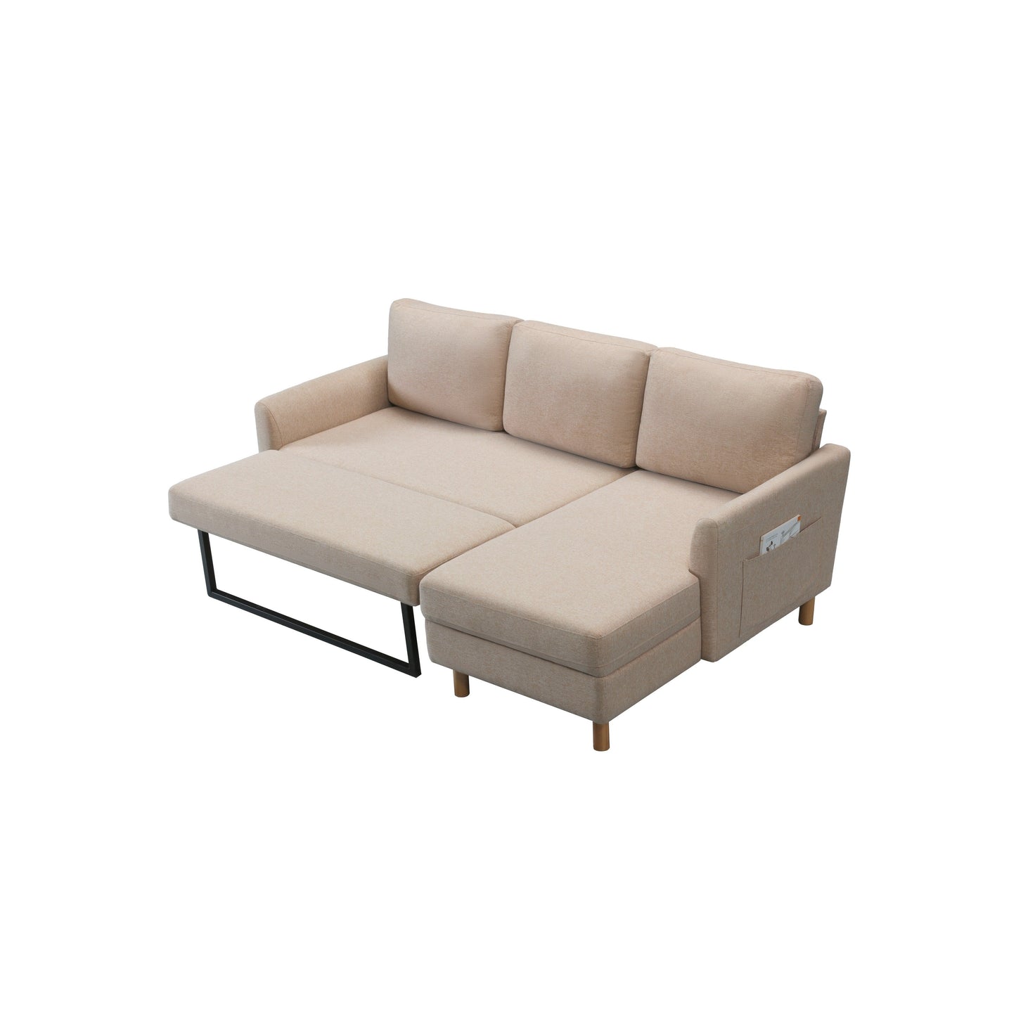 Divano letto a 3 posti a L in tessuto da 79,5'' con chaise longue, letto estraibile e design imbottito
