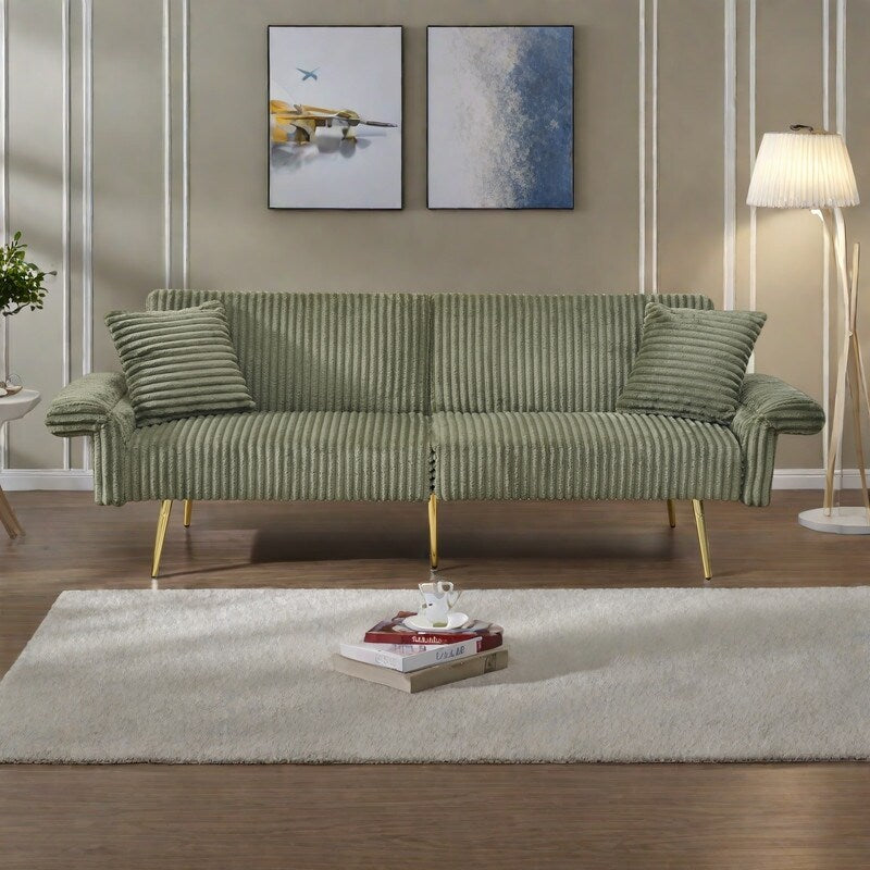 Divano letto pieghevole in velluto a coste 79 con braccioli a 3 posizioni, schiuma ad alta resilienza e gambe in metallo