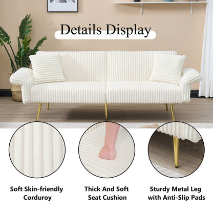 Divano letto pieghevole in velluto a coste 79 con braccioli a 3 posizioni, schiuma ad alta resilienza e gambe in metallo