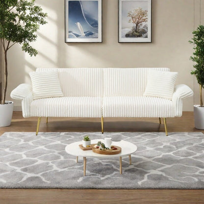 Divano letto pieghevole in velluto a coste 79 con braccioli a 3 posizioni, schiuma ad alta resilienza e gambe in metallo