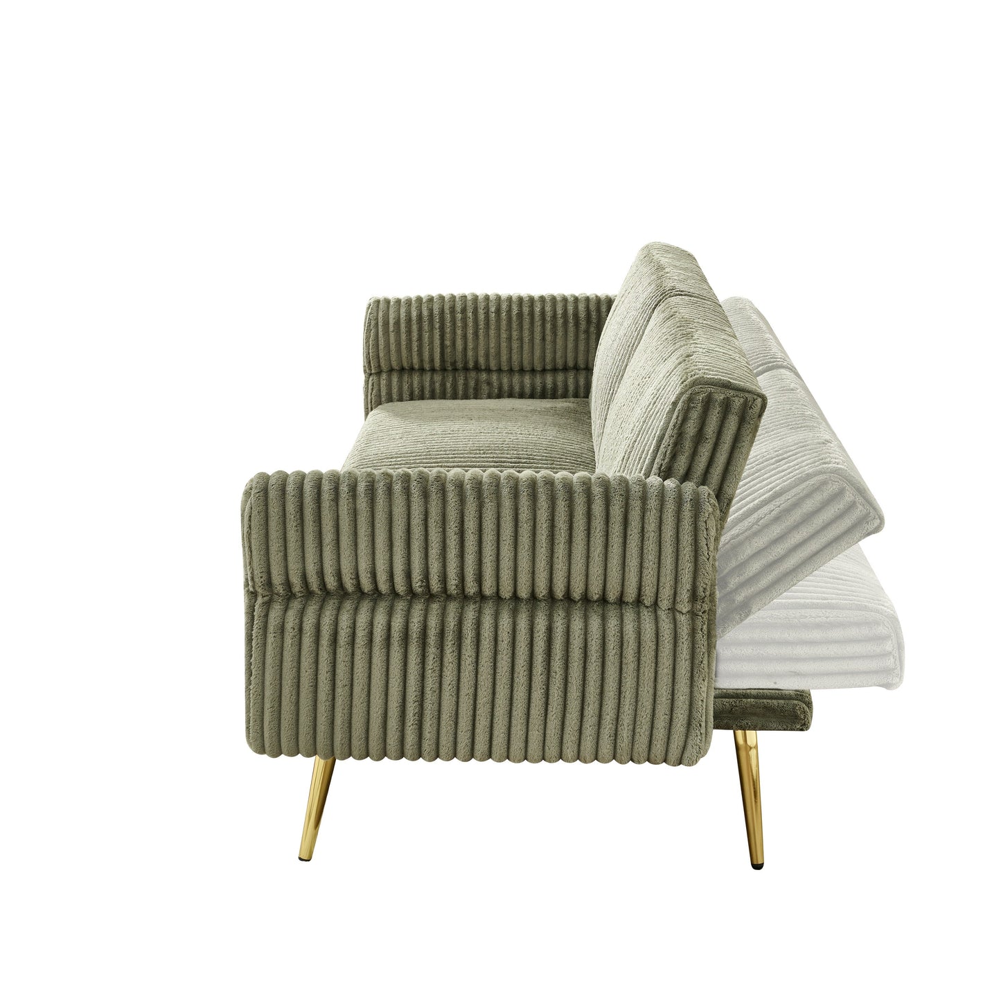 Divano letto pieghevole in velluto a coste 79 con braccioli a 3 posizioni, schiuma ad alta resilienza e gambe in metallo