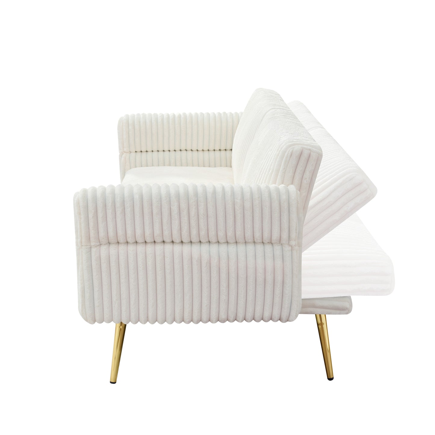 Divano letto pieghevole in velluto a coste 79 con braccioli a 3 posizioni, schiuma ad alta resilienza e gambe in metallo