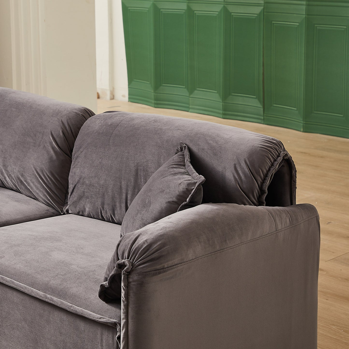 Divano reclinabile a 3 posti in velluto 79 con 2 cuscini, struttura in legno massello e molle sinuose