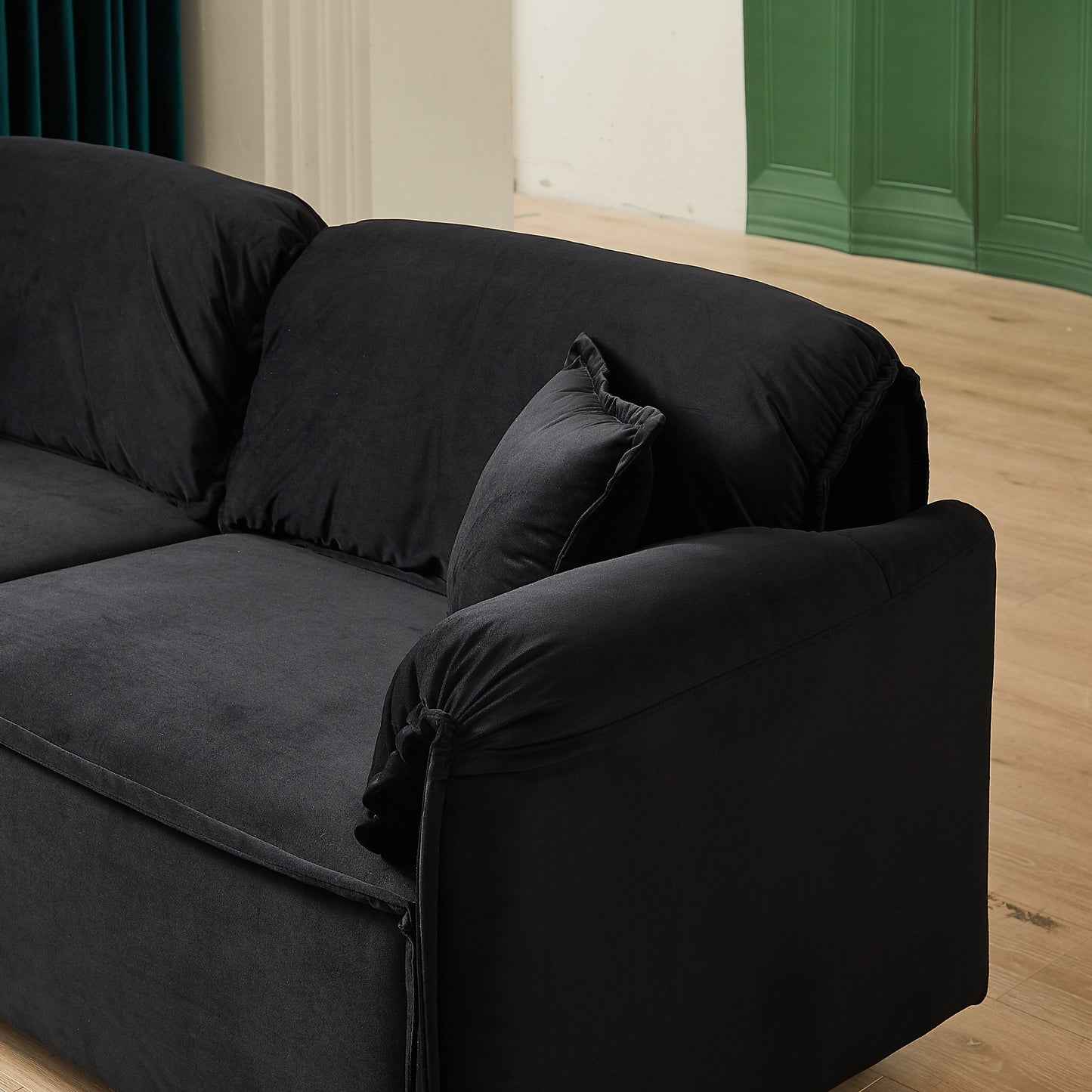 Divano reclinabile a 3 posti in velluto 79 con 2 cuscini, struttura in legno massello e molle sinuose