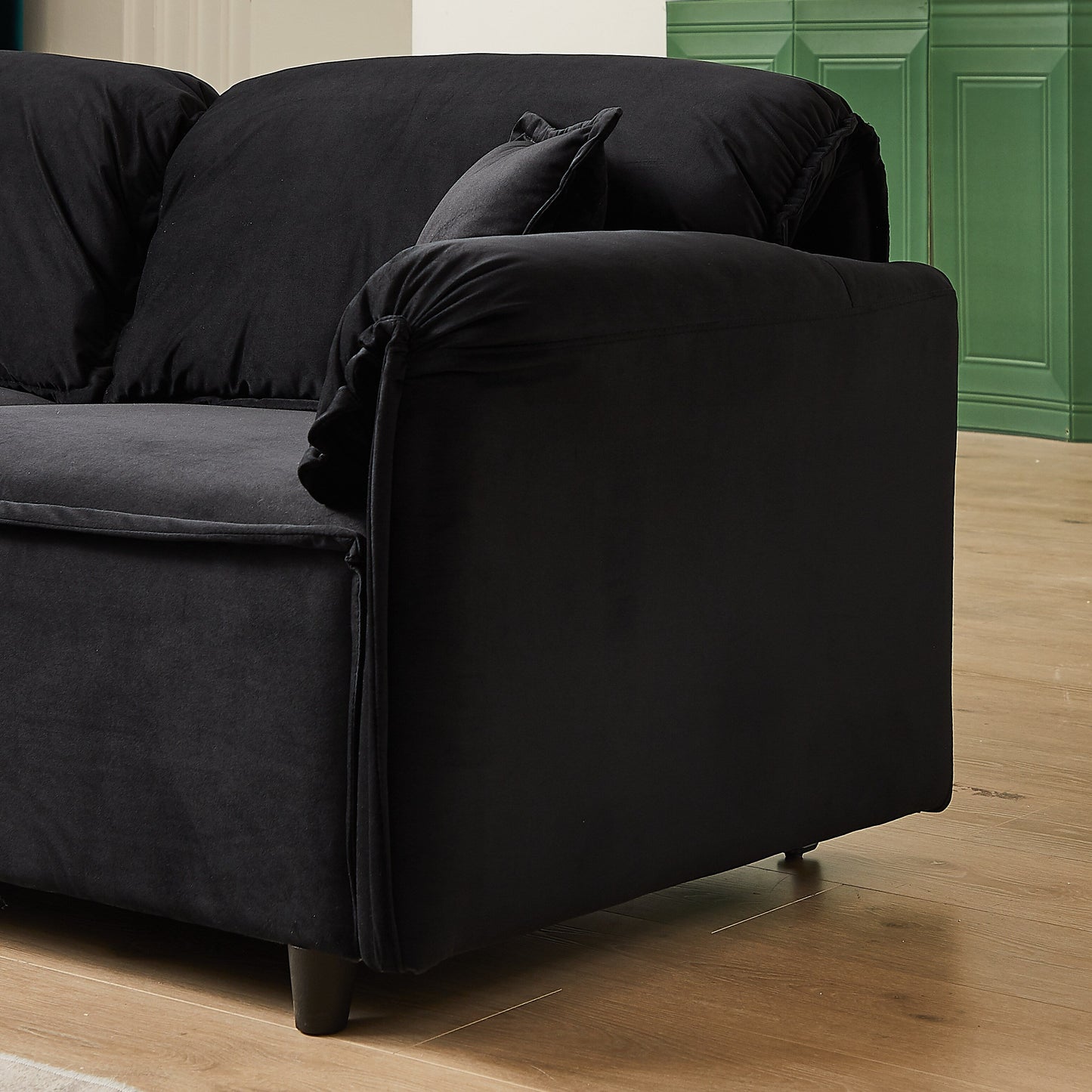 Divano reclinabile a 3 posti in velluto 79 con 2 cuscini, struttura in legno massello e molle sinuose