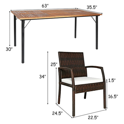 Set da 7 sedie e tavolo da pranzo in rattan per esterni con foro per ombrellone