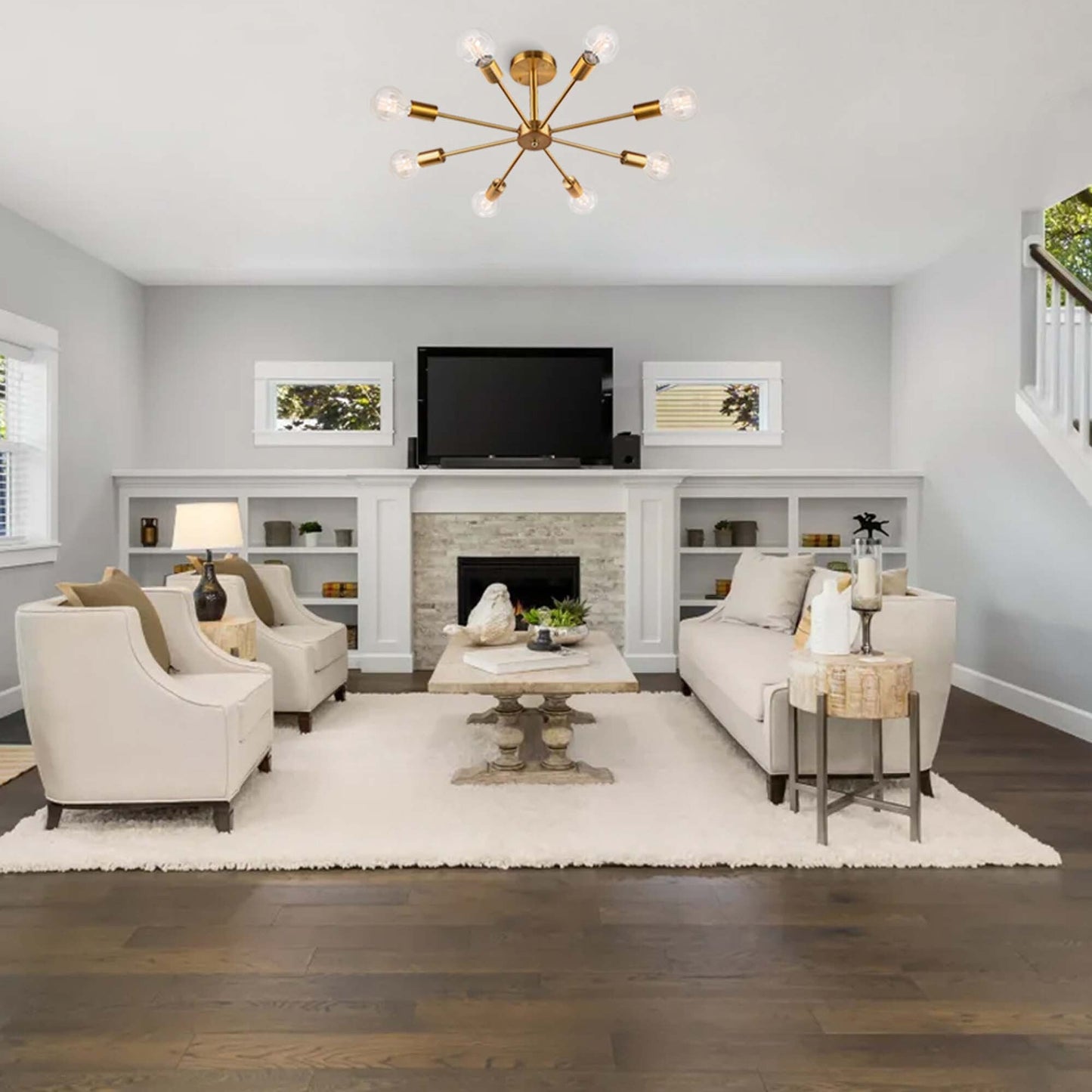 Lampada semi-incassata Sputnik nera/oro da soffitto per soggiorno/cucina/ufficio/camera da letto/ingresso