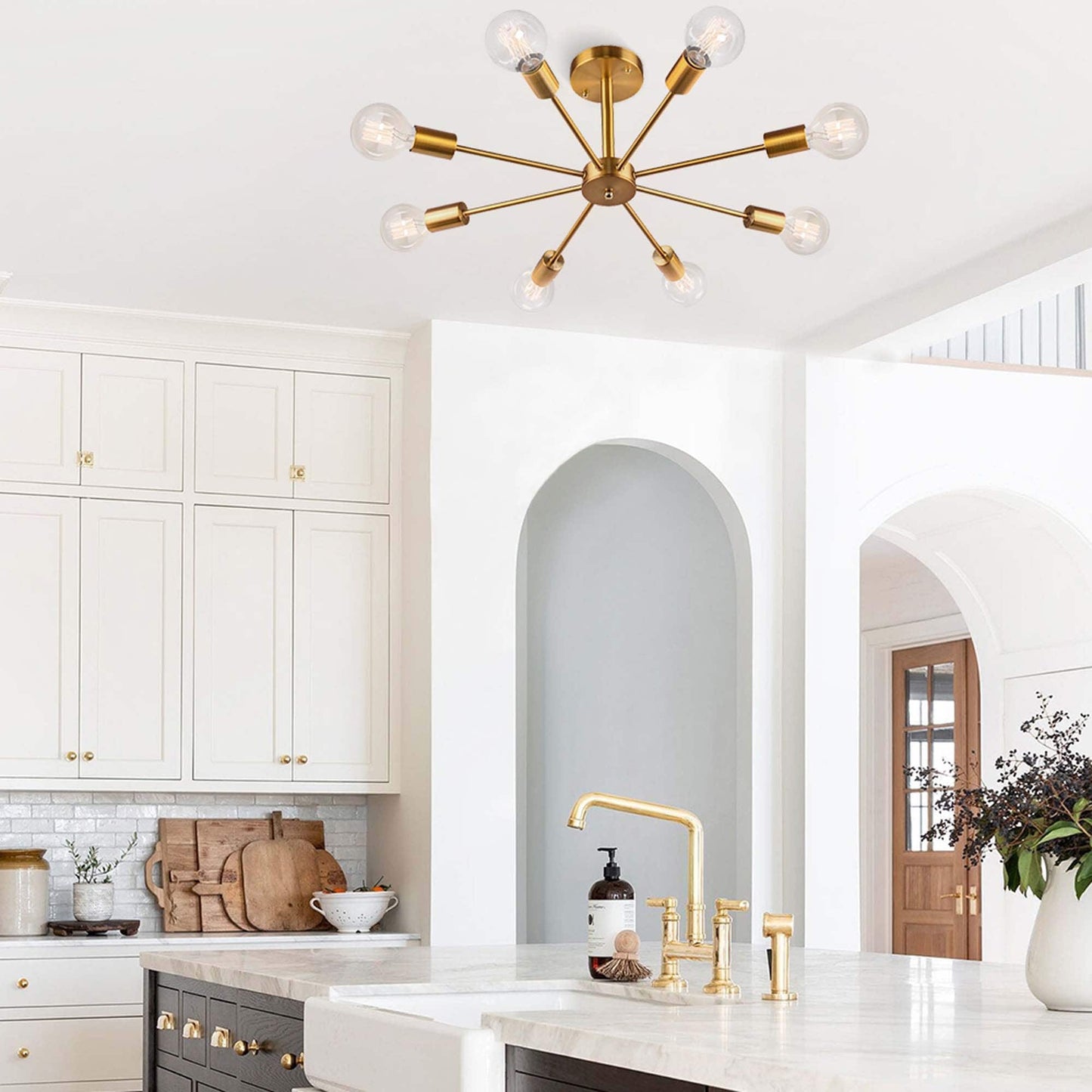 Lampada semi-incassata Sputnik nera/oro da soffitto per soggiorno/cucina/ufficio/camera da letto/ingresso