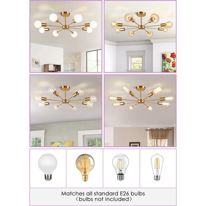 Lampada semi-incassata Sputnik nera/oro da soffitto per soggiorno/cucina/ufficio/camera da letto/ingresso