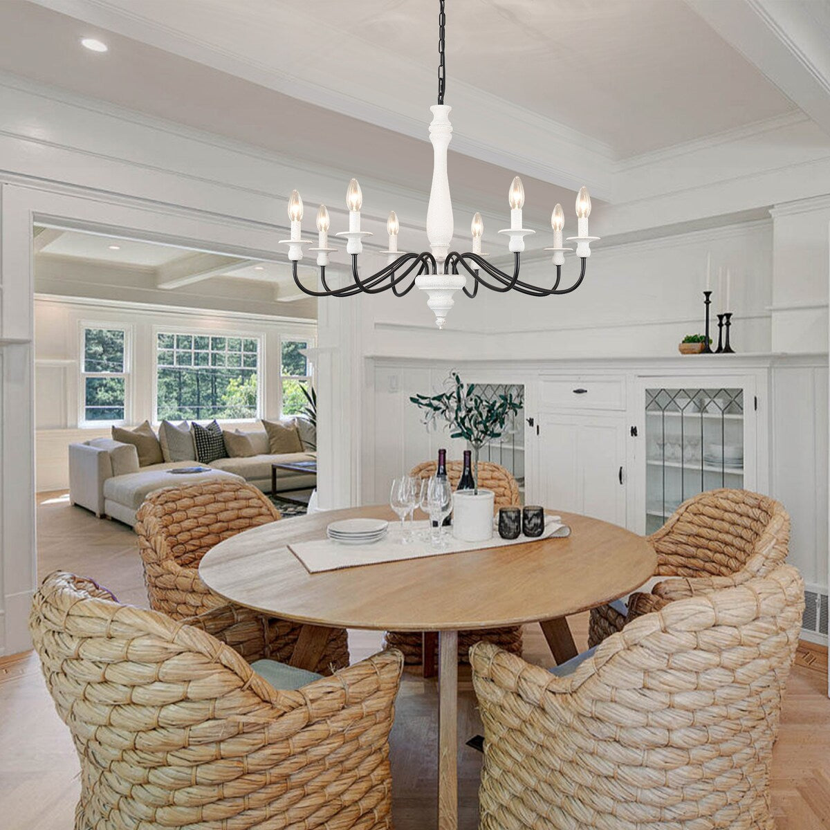 Lampadario moderno in stile fattoria, lampadario a 8 luci con candela per soggiorno, cucina, isola, sala da pranzo, ingresso - L31,1 x A20,66