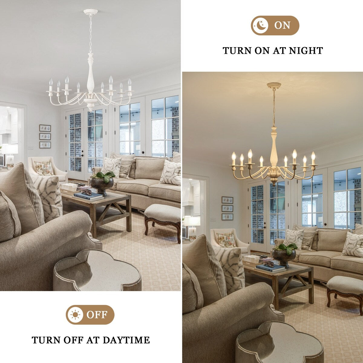 Lampadario moderno in stile fattoria, lampadario a 8 luci con candela per soggiorno, cucina, isola, sala da pranzo, ingresso - L31,1 x A20,66