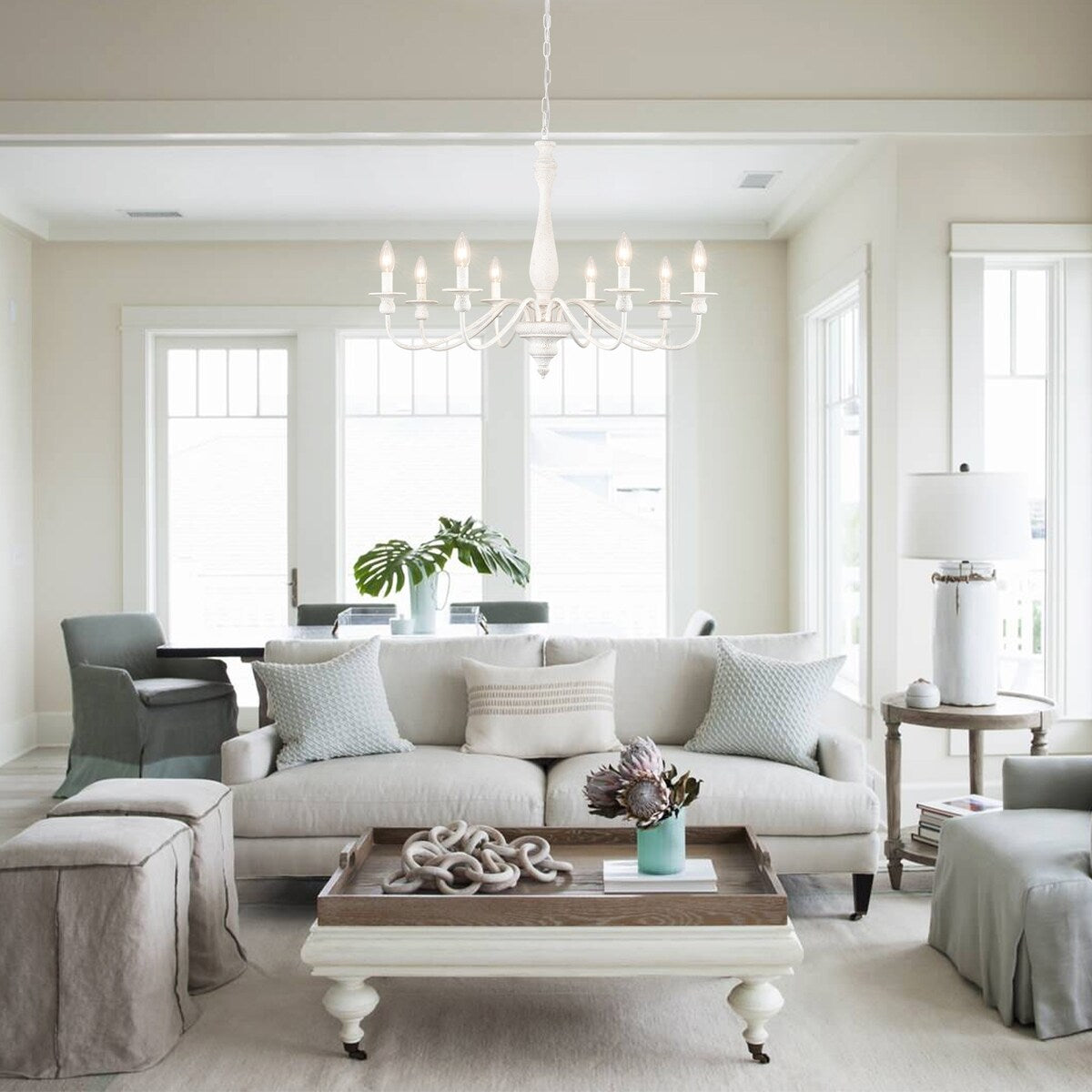 Lampadario moderno in stile fattoria, lampadario a 8 luci con candela per soggiorno, cucina, isola, sala da pranzo, ingresso - L31,1 x A20,66