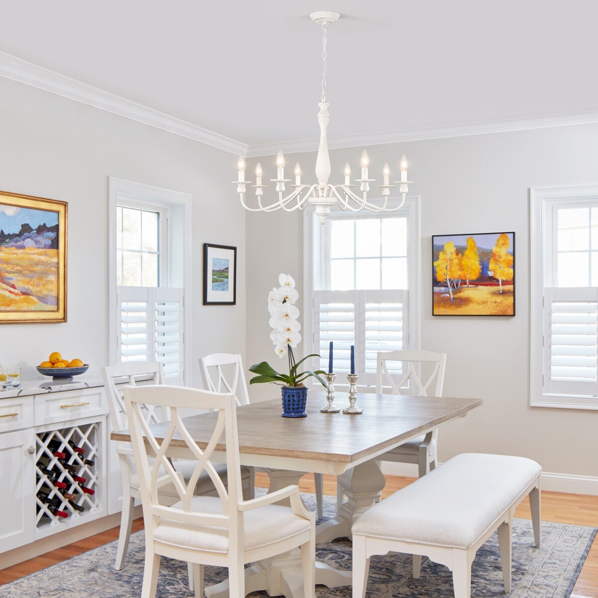 Lampadario moderno in stile fattoria, lampadario a 8 luci con candela per soggiorno, cucina, isola, sala da pranzo, ingresso - L31,1 x A20,66