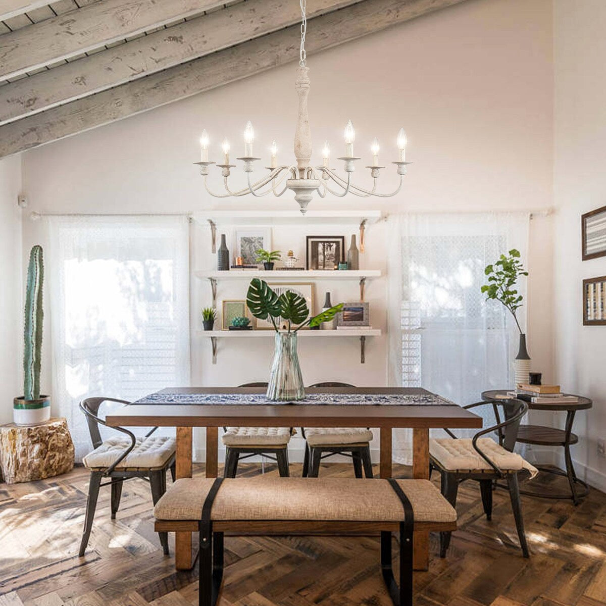 Lampadario moderno in stile fattoria, lampadario a 8 luci con candela per soggiorno, cucina, isola, sala da pranzo, ingresso - L31,1 x A20,66