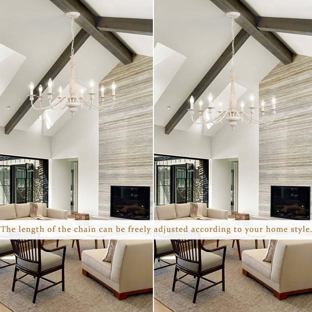 Lampadario moderno in stile fattoria, lampadario a 8 luci con candela per soggiorno, cucina, isola, sala da pranzo, ingresso - L31,1 x A20,66