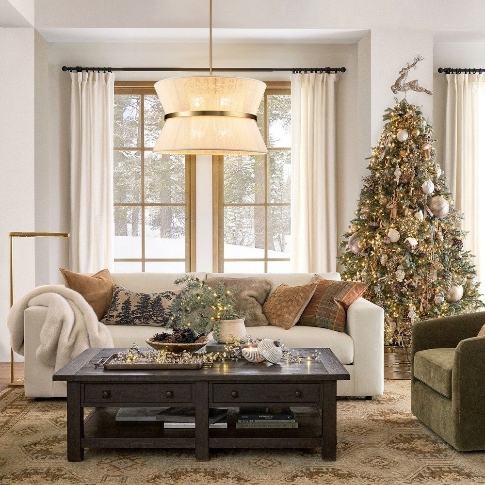 Lampadario a tamburo grande in stile boho moderno a 8 luci, lampadario a clessidra in tessuto intrecciato a mano da 24 pollici in oro/nero per sala da pranzo/soggiorno