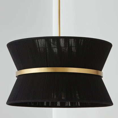 Lampadario a tamburo grande in stile boho moderno a 8 luci, lampadario a clessidra in tessuto intrecciato a mano da 24 pollici in oro/nero per sala da pranzo/soggiorno