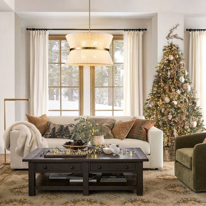 Lampadario a tamburo grande in stile boho moderno a 8 luci, lampadario a clessidra in tessuto intrecciato a mano da 24 pollici in oro/nero per sala da pranzo/soggiorno