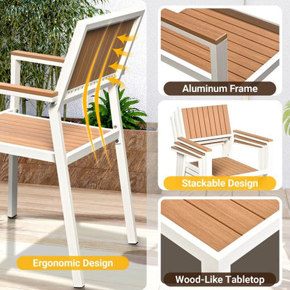 Set da pranzo per esterni da 8 pezzi con tavolo rettangolare, tavolino laterale piccolo e 6 sedie impilabili