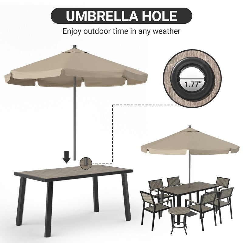 Set da pranzo per esterni da 8 pezzi con tavolo rettangolare, tavolino laterale piccolo e 6 sedie impilabili