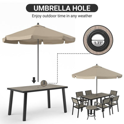 Set da pranzo per esterni da 8 pezzi con tavolo rettangolare, tavolino laterale piccolo e 6 sedie impilabili