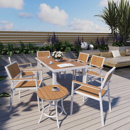 Set da pranzo per esterni da 8 pezzi con tavolo rettangolare, tavolino laterale piccolo e 6 sedie impilabili