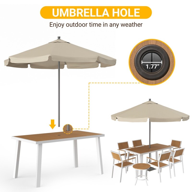 Set da pranzo per esterni da 8 pezzi con tavolo rettangolare, tavolino laterale piccolo e 6 sedie impilabili