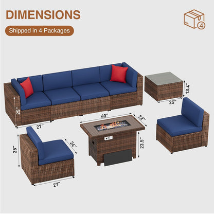 Set di mobili da giardino da 8 pezzi con tavolo da fuoco da 40 cm