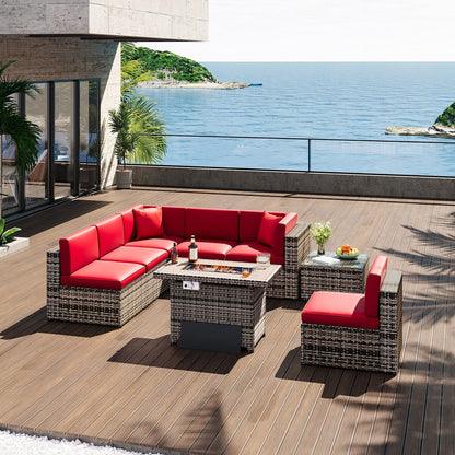 Set di mobili da giardino da 8 pezzi con tavolo da fuoco da 40 cm